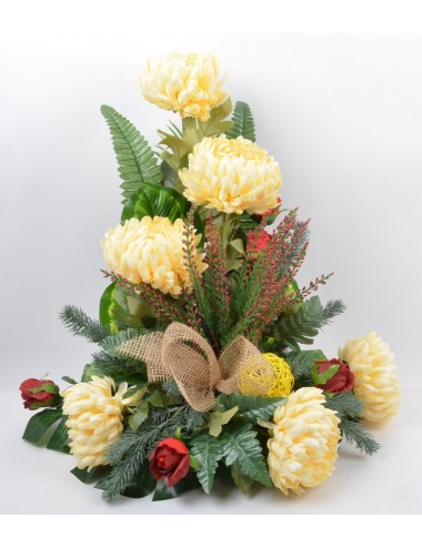 DEVANT DE TOMBE PM CHRYSANTHEME BRUYERE BOUTON YELLOW RED