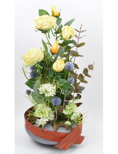 COUPE RONDE ROSE CHARDON OMBELLIFERE YELLOW WHITE