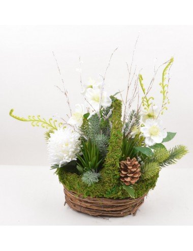 PANIER OSIER GM HELLEBORE ANANAS FOUGERE VELOURS CREAM