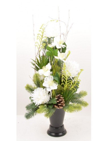 BOUQUET DE VASE HELLEBORE ANANAS FOUGERE VELOURS CREAM