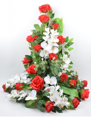 DEVANT DE TOMBE GM ROSE ORCHIDEE RED WHITE