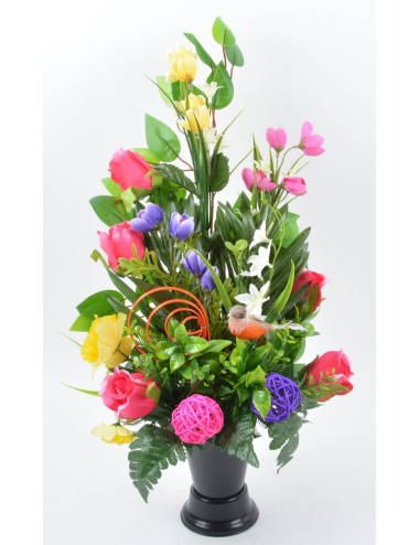 BOUQUET DE VASE CROCUS BOUTON OISEAU PINK