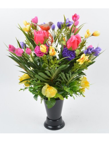 BOUQUET DE VASE CROCUS BOUTON OISEAU PINK