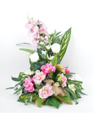 DEVANT DE TOMBE PM ORCHIDEE ROSE GERBERA PINK WHITE