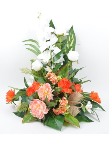 DEVANT DE TOMBE PM ORCHIDEE ROSE GERBERA SALMON WHITE