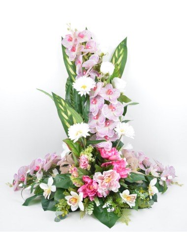 DEVANT DE TOMBE GM ORCHIDEE ROSE GERBERA PINK WHITE