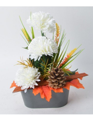 CONTENANT DECO 17 CM TYPE BETON CIRE POMPON VERONIQUE ORANGE WHITE