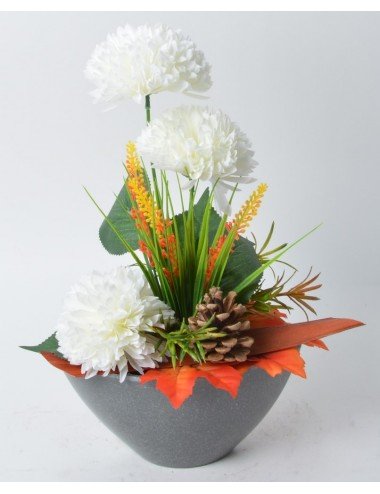 CONTENANT DECO TYPE BETON CIRE POMPON VERONIQUE ORANGE WHITE