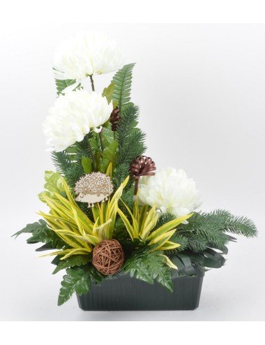 JARDINIERE 25 CM CHRYSANTHEME BOIS SAPIN CREAM