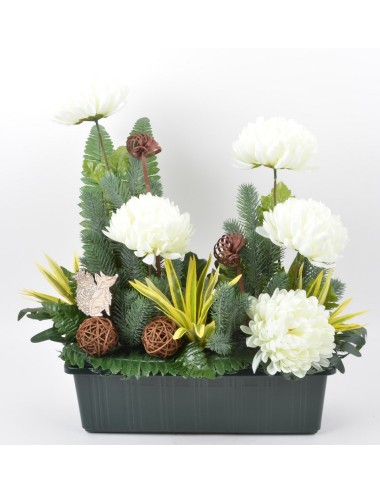 JARDINIERE 40 CM CHRYSANTHEME BOIS SAPIN CREAM