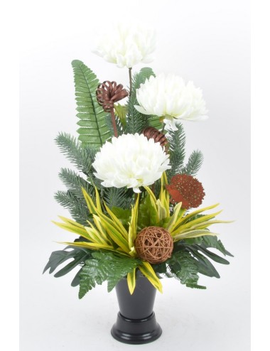 BOUQUET DE VASE CHRYSANTHEME BOIS SAPIN CREAM