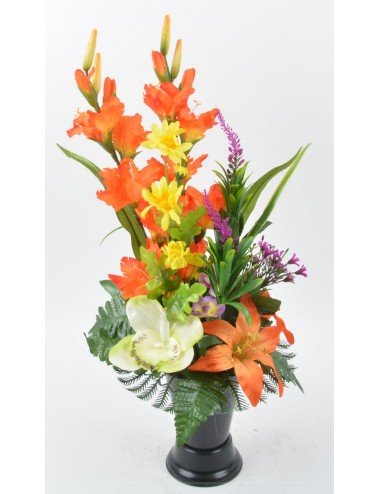 BOUQUET DE VASE GLAIEUL ASTER LYS ORCHIDEE ORANGE LILAC YELLOW