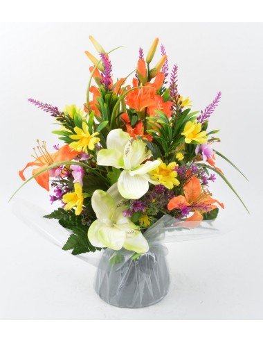 BOUQUET BULLE GLAIEUL ASTER LYS ORCHIDEE ORANGE LILAC YELLOW