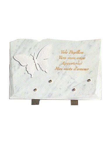 PLAQUE ET PAPILLON EN MARBRE 30 X 20 - TEXTE GRAVE OR