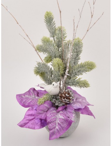 POT CIMENT POINCETIA SAPIN OISEAU LILAC