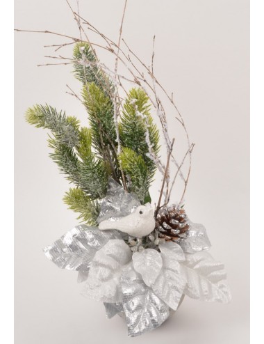 POT CIMENT POINCETIA SAPIN OISEAU SILVER