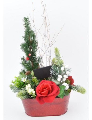 JARDINIERE 23 CM OVALE METAL SAPIN POINCETIA PICK BAIE RED