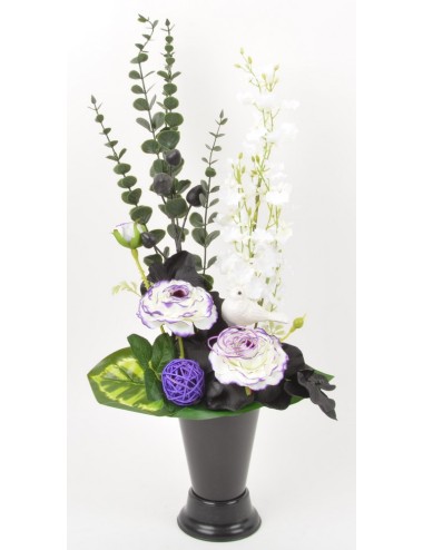 BOUQUET DE VASE ORCHIDEE RENONCULE EUCALYPTUS CREAM LILAC BLACK