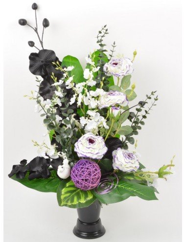 BOUQUET DE VASE ORCHIDEE RENONCULE EUCALYPTUS CREAM LILAC BLACK