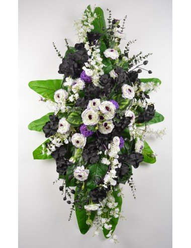 DESSUS DE CERCUEIL ORCHIDEE RENONCULE EUCALYPTUS CREAM LILAC BLACK