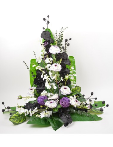 DEVANT DE TOMBE PM ORCHIDEE RENONCULE EUCALYPTUS CREAM LILAC BLACK