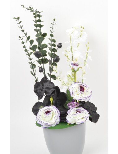 POT KWADRA 16 CM ORCHIDEE RENONCULE EUCALYPTUS CREAM LILAC BLACK