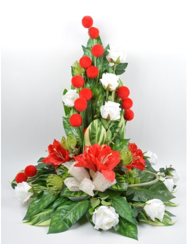 DEVANT DE TOMBE GM AMARYLLIS NUTAN ROSE BOULE VELOUR RED CREAM