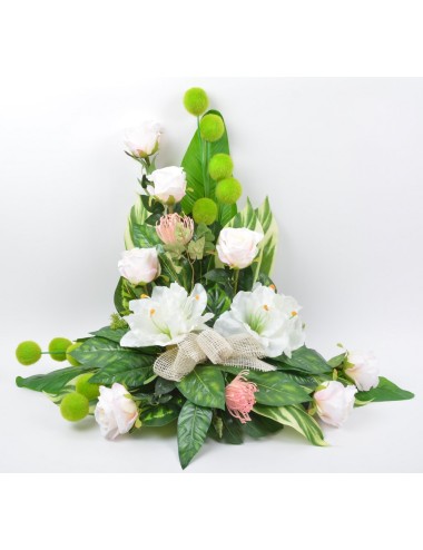 DEVANT DE TOMBE PM AMARYLLIS NUTAN ROSE BOULE VELOUR GREEN PINK