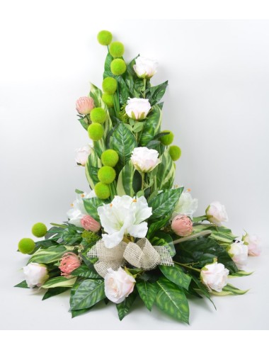 DEVANT DE TOMBE GM AMARYLLIS NUTAN ROSE BOULE VELOUR GREEN PINK