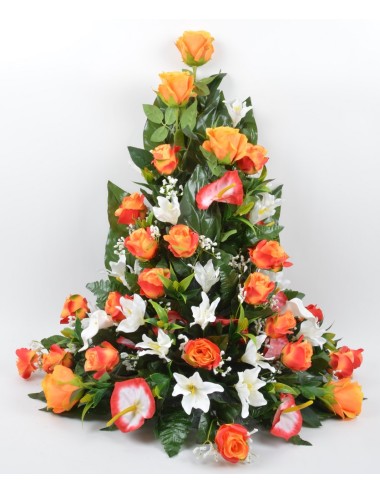 DEVANT DE TOMBE GM ROSE ARUM ANTHURIUM ORANGE WHITE