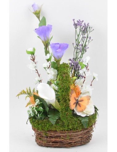 PANIER GM LYSIANTHUS RENONCULE PAPILLON LILAC ORANGE WHITE