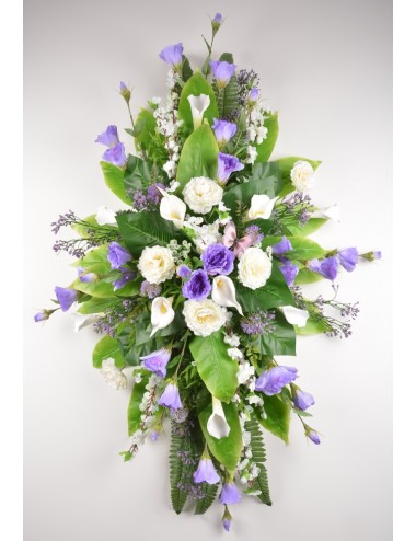 DESSUS DE CERCUEIL LYSIANTHUS RENONCULE PAPILLON LILAC WHITE