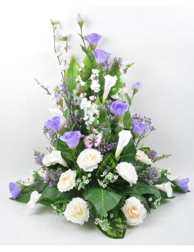 DEVANT DE TOMBE GM LYSIANTHUS RENONCULE PAPILLON LILAC ORANGE WHITE