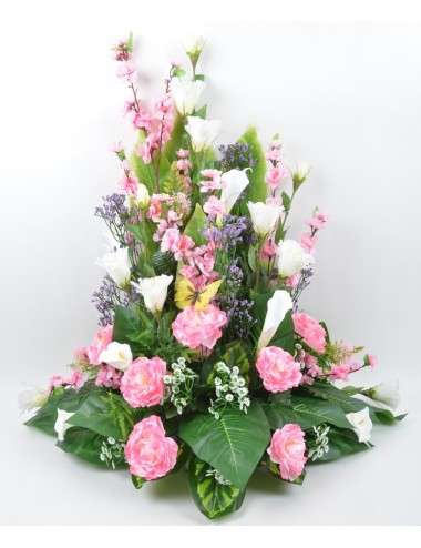 DEVANT DE TOMBE GM LYSIANTHUS RENONCULE PAPILLON PINK WHITE