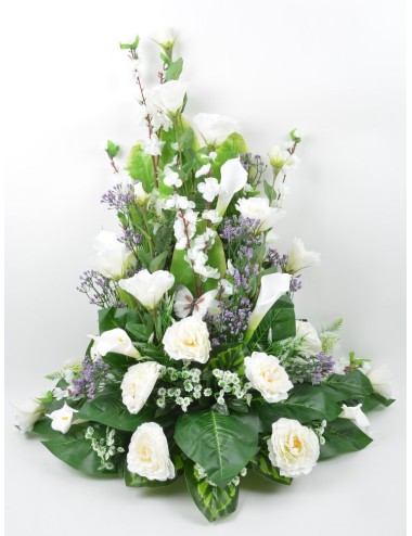 DEVANT DE TOMBE GM LYSIANTHUS RENONCULE PAPILLON WHITE