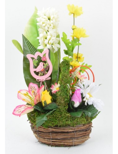 PANIER  OSIER PM JACINTHE ASTER MARGUERITE WHITE PINK