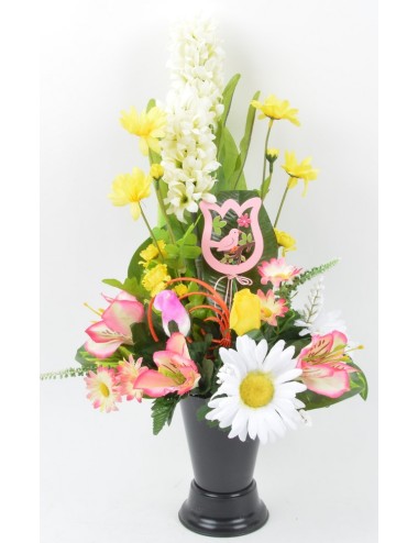 BOUQUET DE VASE JACINTHE ASTER MARGUERITE WHITE PINK