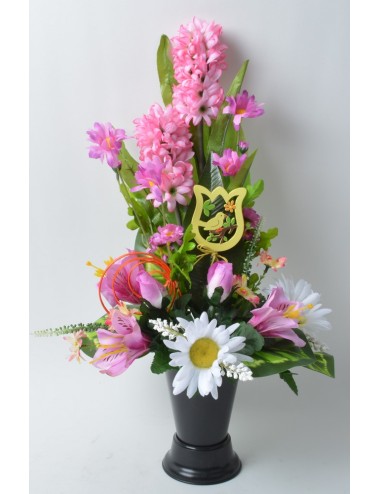 BOUQUET DE VASE JACINTHE ASTER MARGUERITE LILAC PINK