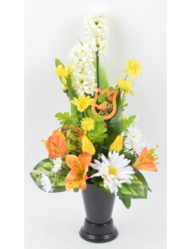 BOUQUET DE VASE JACINTHE ASTER MARGUERITE YELLOW WHITE ORANGE