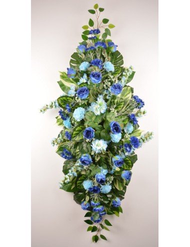 DESSUS DE CERCUEIL DELPHINIUM BLEUET ROSE OEILLET BLUE