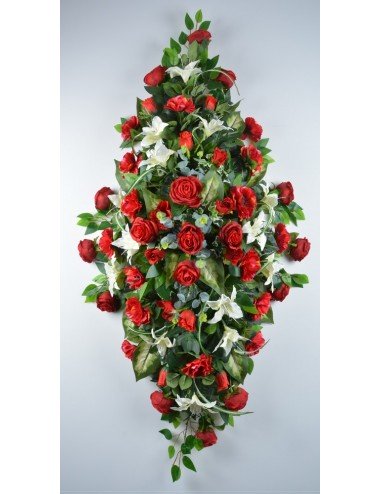 DESSUS DE CERCEUIL ROSE ANEMONE LYS BOUTON RED WHITE