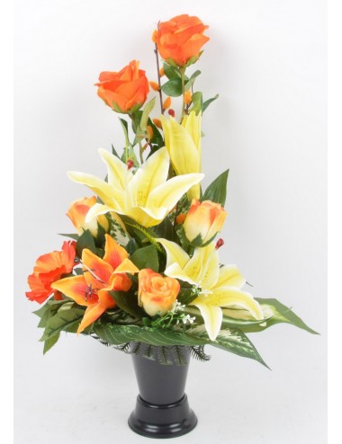 BOUQUET DE VASE LYS CHATON ANEMONE ROSE YELLOW ORANGE