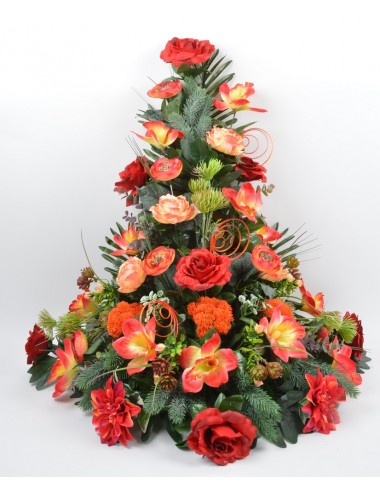 DEVANT DE TOMBE GM RENONCULE ROSE ORCHIDEE ORANGE RED