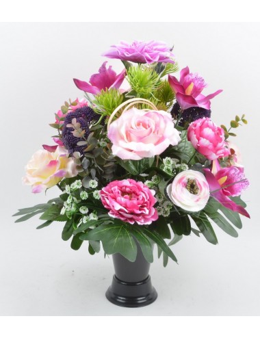 BOUQUET DE VASE ROND RENONCULE ROSE ORCHIDEE LILAC
