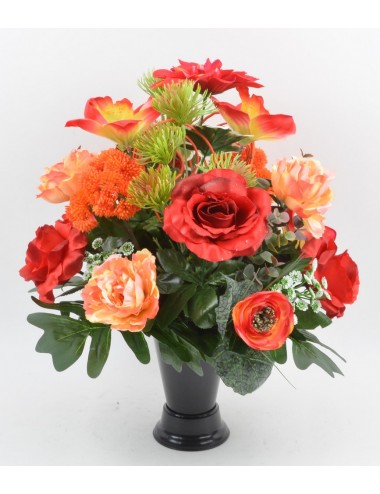 BOUQUET DE VASE ROND RENONCULE ROSE ORCHIDEE ORANGE RED