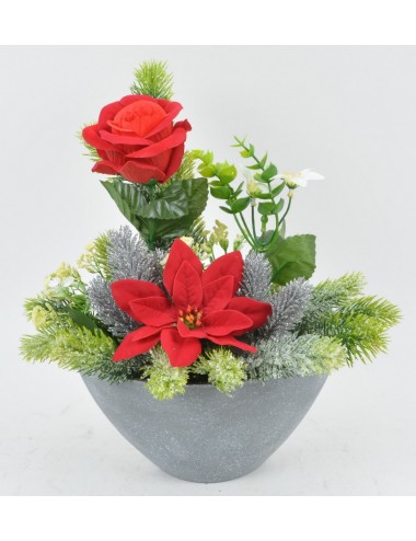 CONTENANT DECO TYPE BETON CIRE SAPIN POINCETIA PERE NOEL RED
