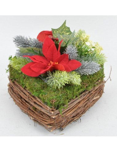 PANIER COEUR MOUSSE SAPIN POINCETIA PERE NOEL RED