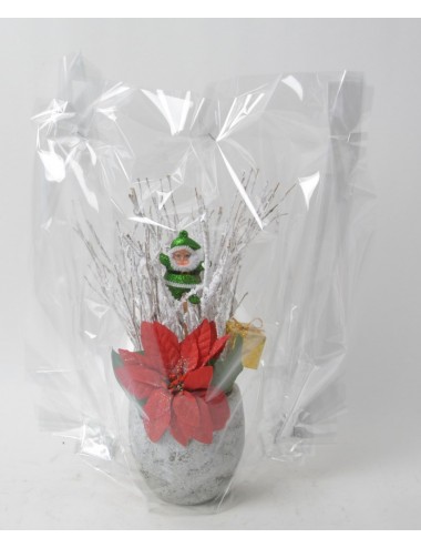 POT CIMENT MARBRE 10 CM POINCETIA BAMBOU FLOKE PERE NOEL RED