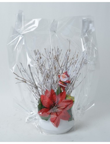copy of POT DECO PLASTIQUE BLANC POINCETIA BAMBOU FLOKEE PERE NOEL RED