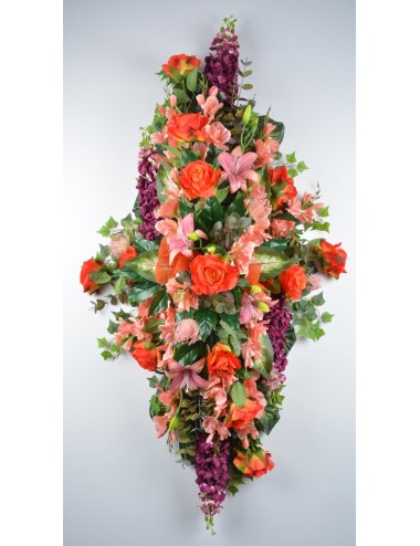DESSUS DE CERCEUIL DELPHINIUM ROSE GLAIEUL BEAUTY ORANGE